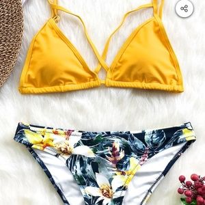 Cupshe Yellow Floral Bikini NWT L top M bottom